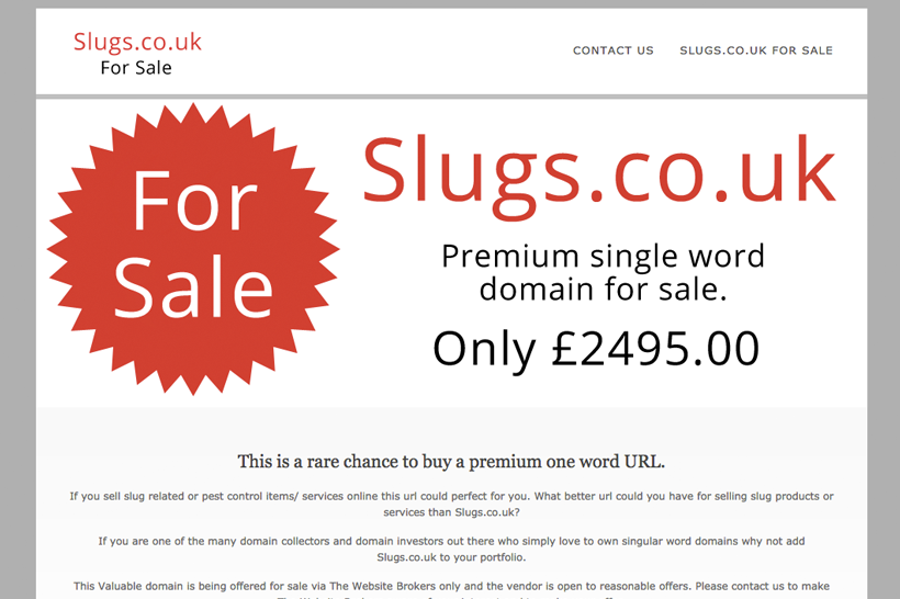 One word domain names for sale UK - Slugs