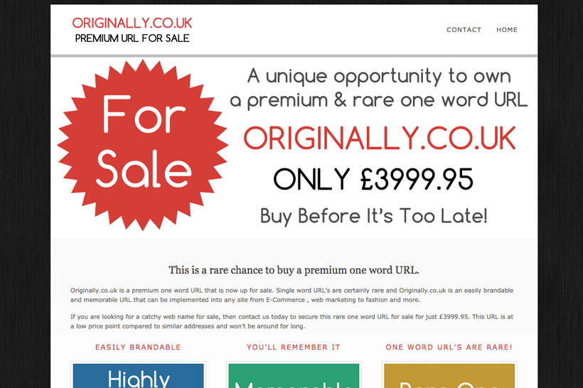 Originally.co.uk is For Sale – Premium Single Word